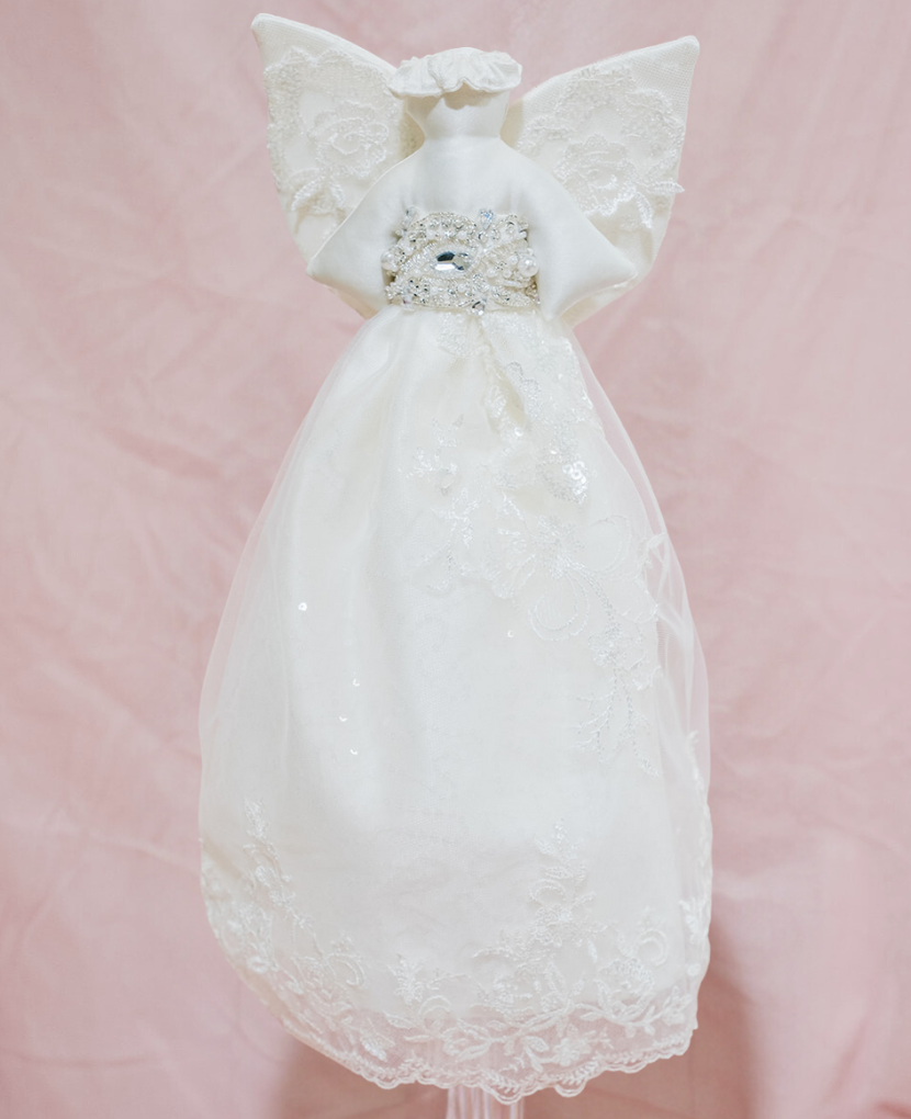 open lace back dress Wedding Dress Made Into Guardian Angel Tree Topper