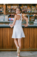 little white halter dress Alicia Satin Halter Mini Dress
