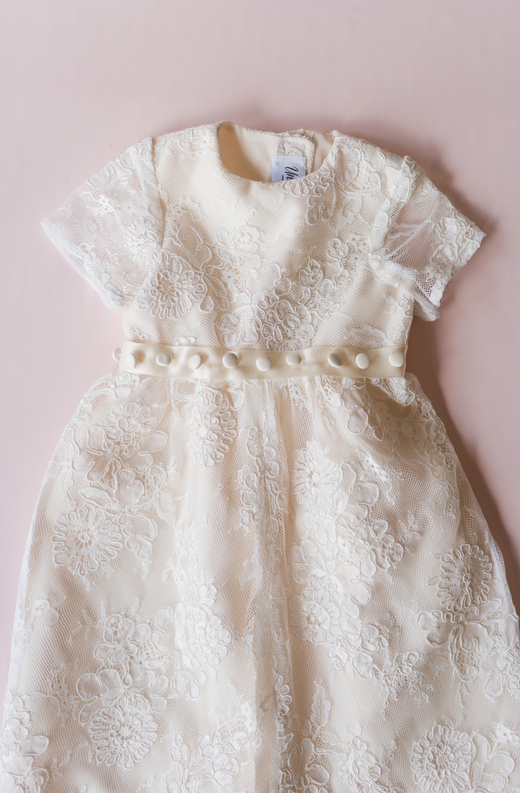 Elegant Ivory Baptism Dress with Beading Lace